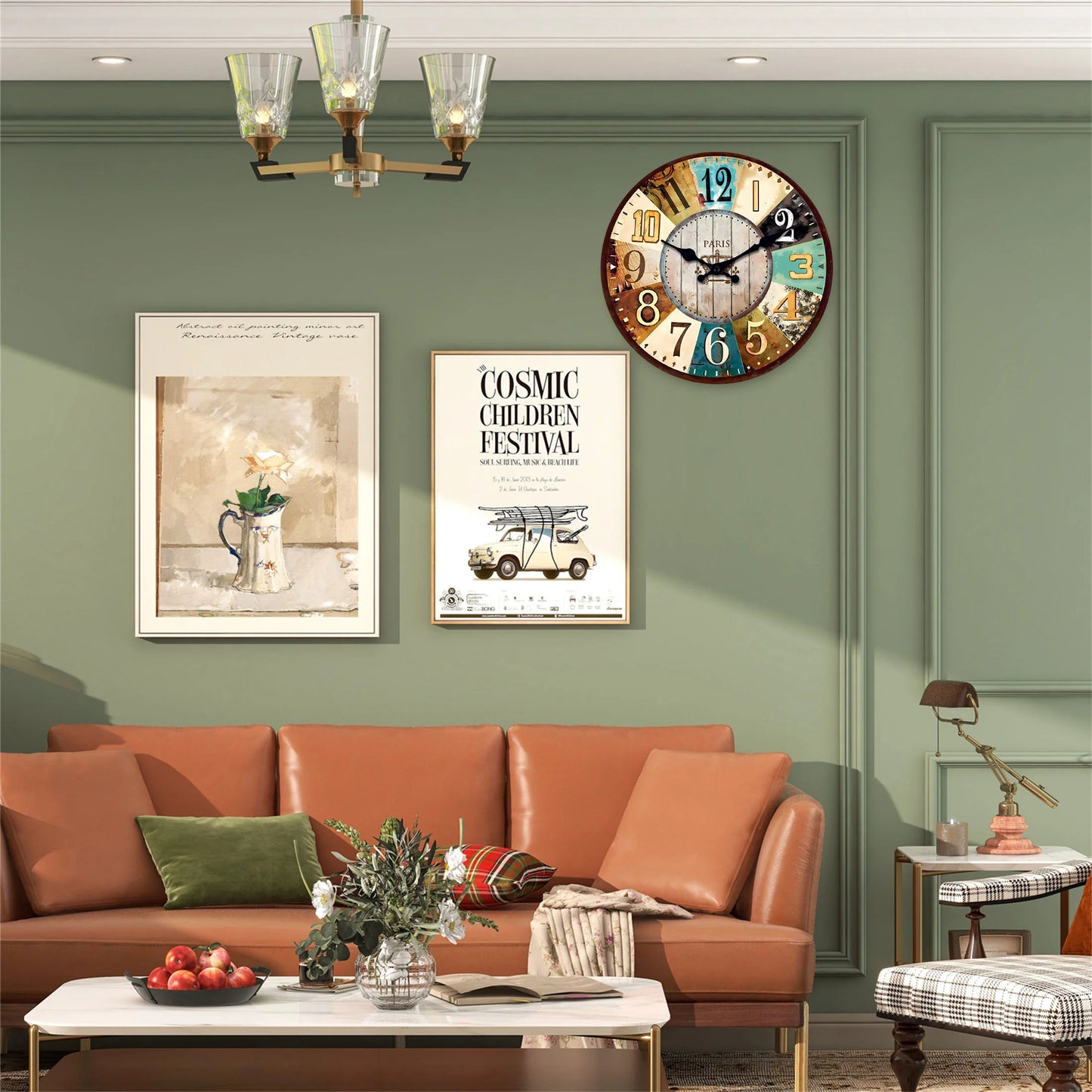 Horloge Murale Rétro Méditerranéenne en Bois