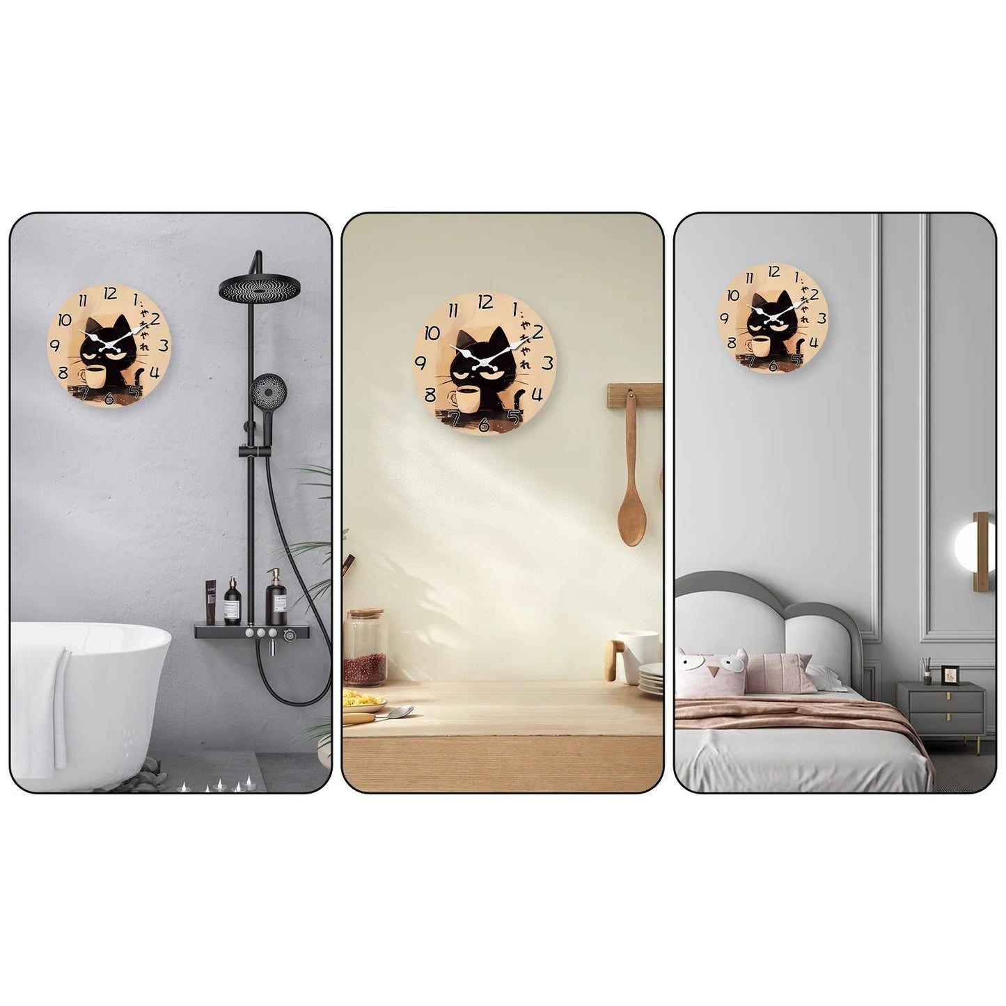 Horloge Murale Rétro - Design Chat Noir