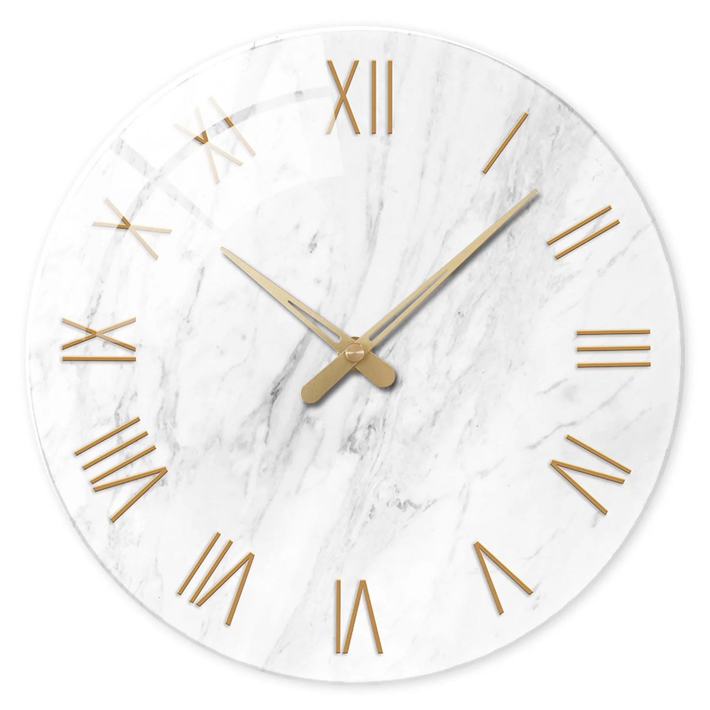 Horloge Murale en Verre - Design Marbre Blanc et Chiffres Romains