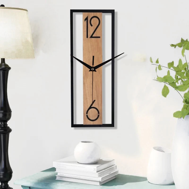 Horloge Murale Rectangulaire - Design bois et métal