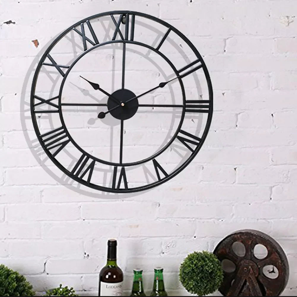 Horloge Murale Métallique Rétro - Cadran Romain