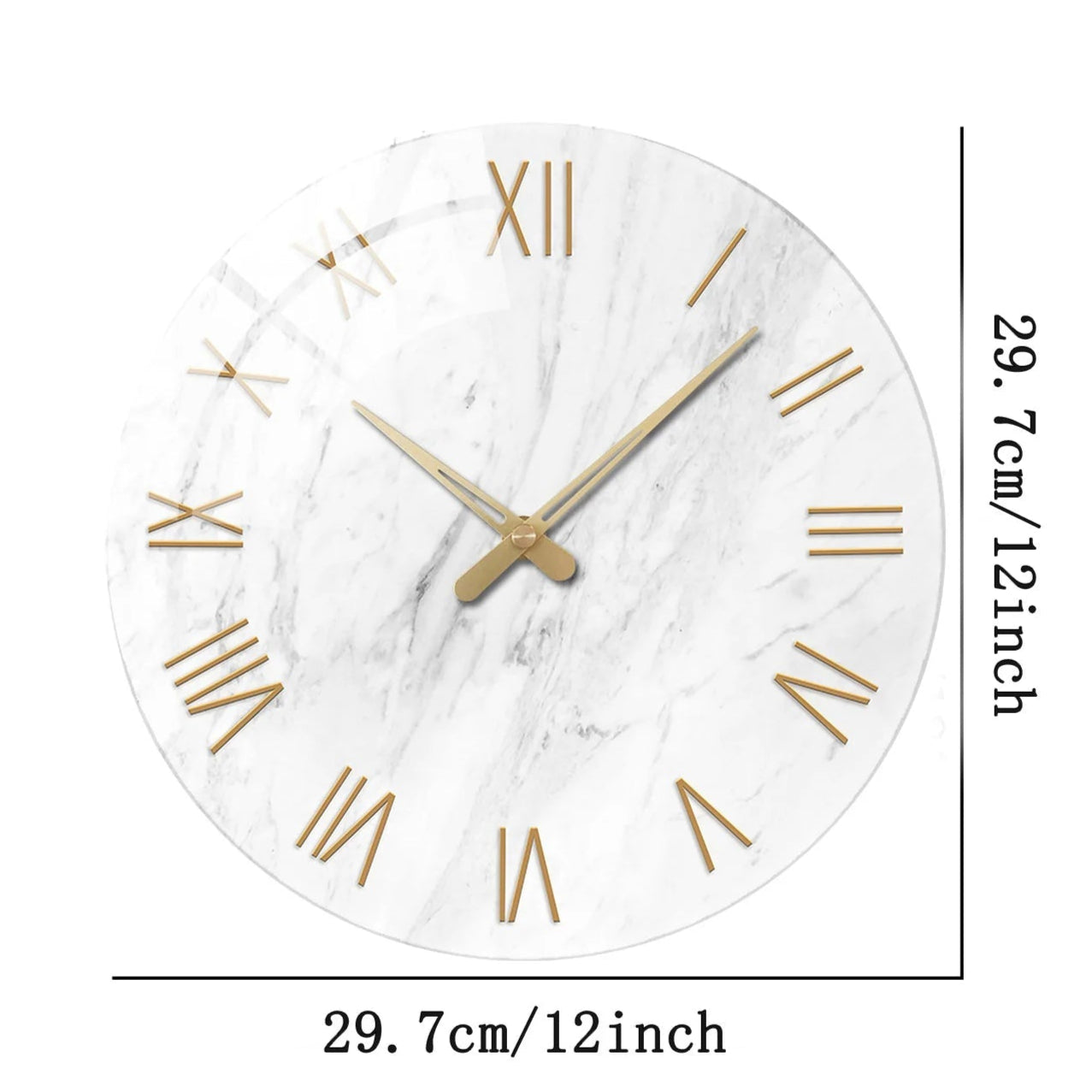 Horloge Murale en Verre - Design Marbre Blanc et Chiffres Romains