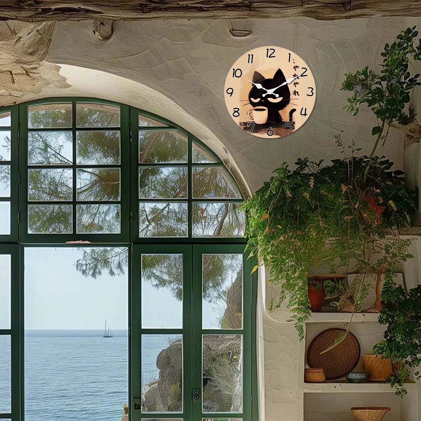 Horloge Murale Rétro - Design Chat Noir