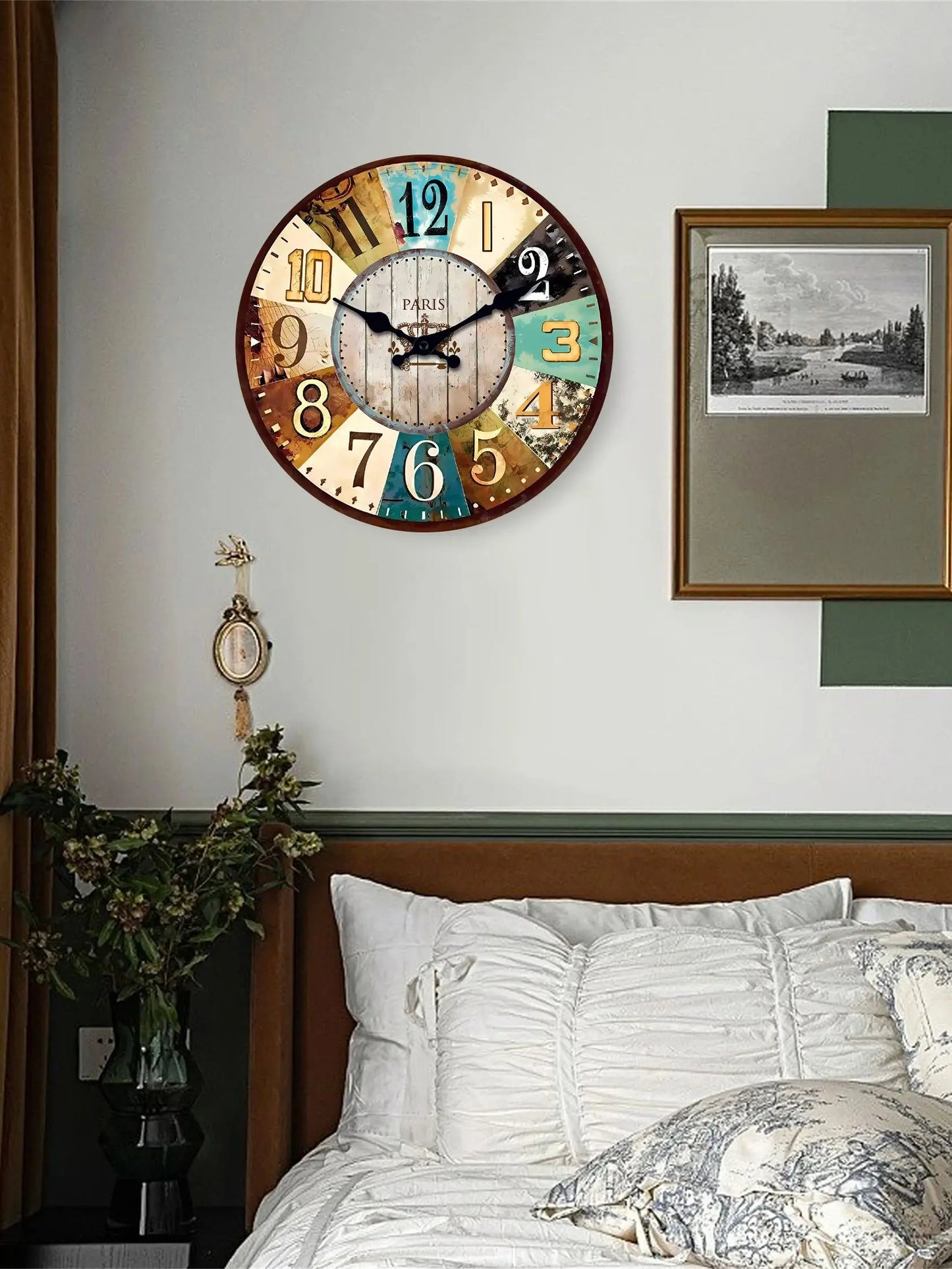 Horloge Murale Rétro Méditerranéenne en Bois
