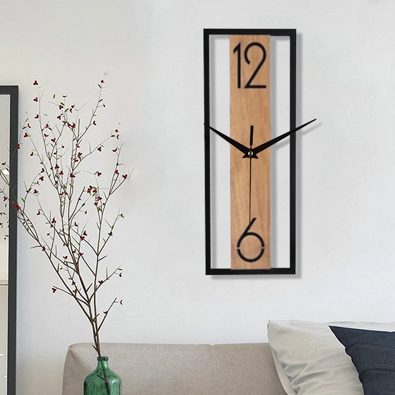 Horloge Murale Rectangulaire - Design bois et métal