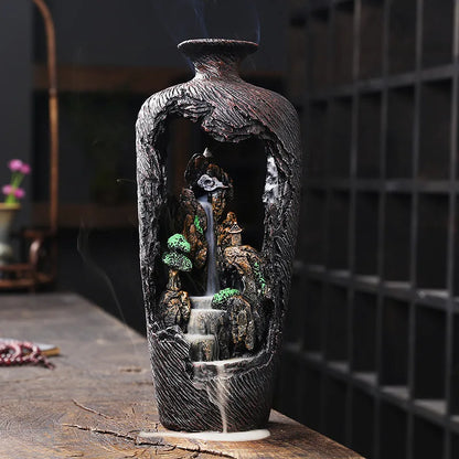 Porte Encens Vase Décoratif Feng Shui | Brûleur d'Encens avec Cascade en Résine