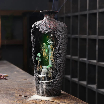 Porte Encens Vase Décoratif Feng Shui | Brûleur d'Encens avec Cascade en Résine