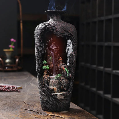 Porte Encens Vase Décoratif Feng Shui | Brûleur d'Encens avec Cascade en Résine