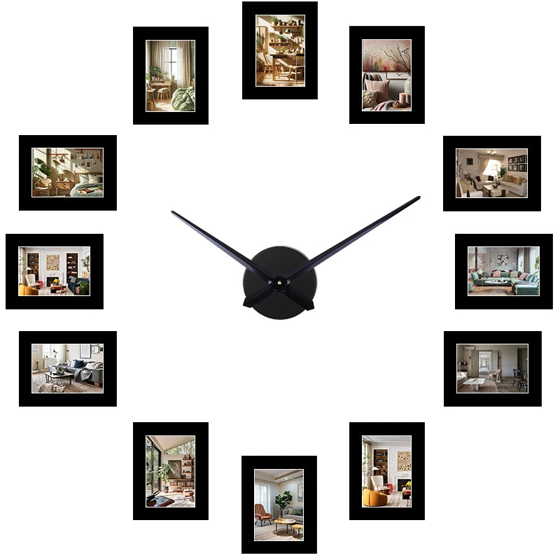 Horloge Murale Cadre Photo Noir - Design Créatif et Personnalisable