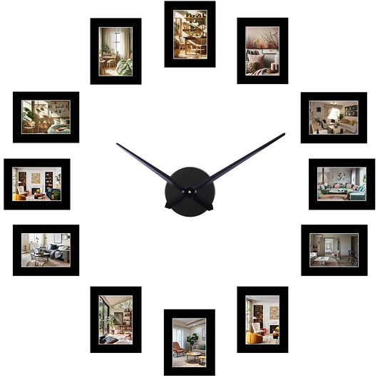 Horloge Murale Cadre Photo Noir - Design Créatif et Personnalisable
