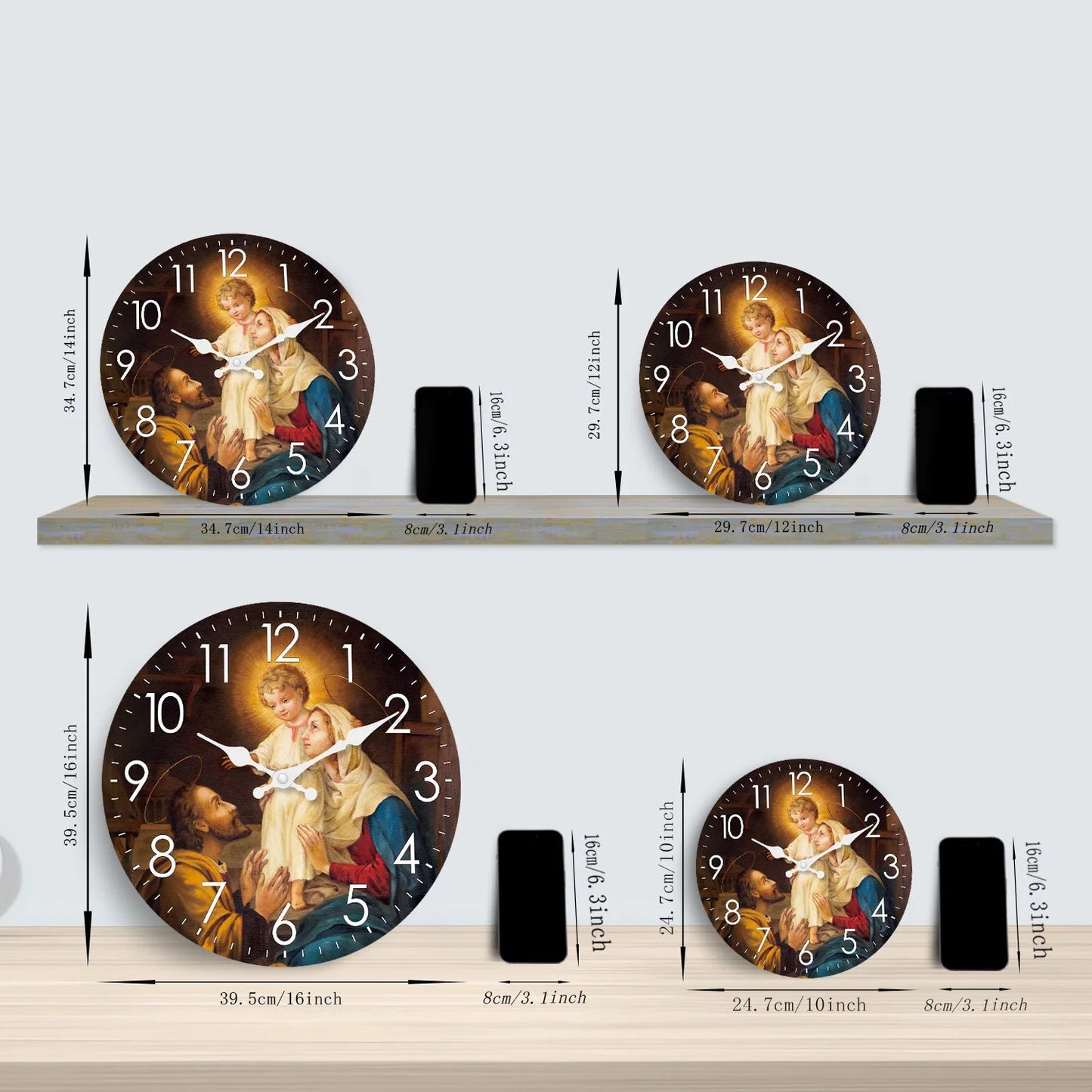 Horloge Murale Religieuse - Design Jésus, Dieu et Madone
