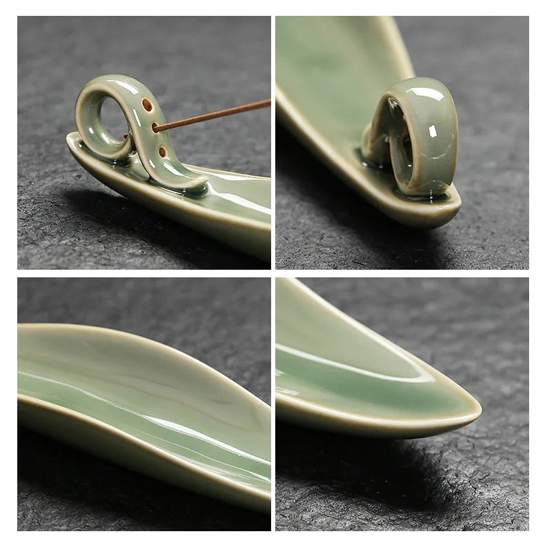Porte Encens Céramique Celadon | Collecteur Cendre