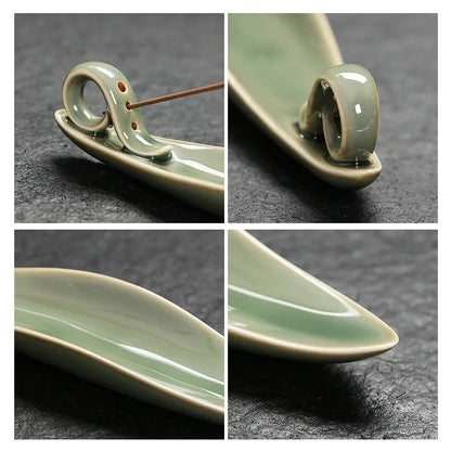 Porte Encens Céramique Celadon | Collecteur Cendre