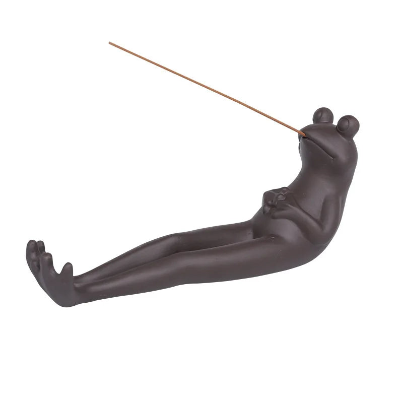 Porte Encens Grenouille en Argile Violette