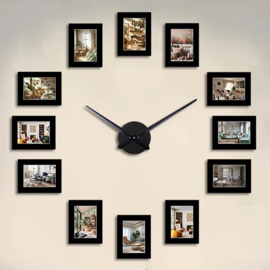 Horloge Murale Cadre Photo Noir - Design Créatif et Personnalisable