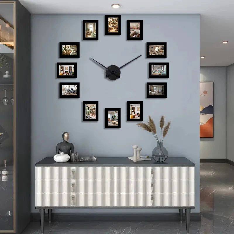 Horloge Murale Cadre Photo Noir - Design Créatif et Personnalisable