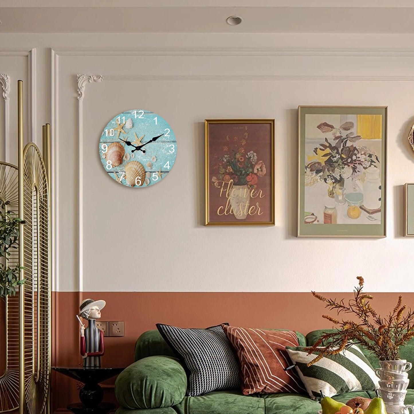 Horloge Murale Méditerranéenne avec Plage et Coquillages