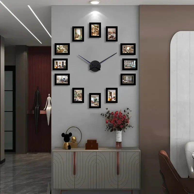 Horloge Murale Cadre Photo Noir - Design Créatif et Personnalisable