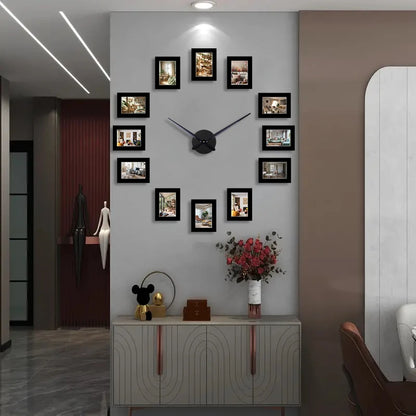 Horloge Murale Cadre Photo Noir - Design Créatif et Personnalisable