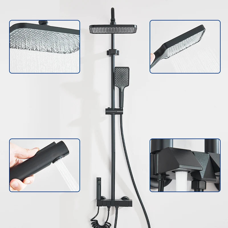 Douche thermostatique - Ensemble Douche Piano  – 4 Fonctions, Température Réglable