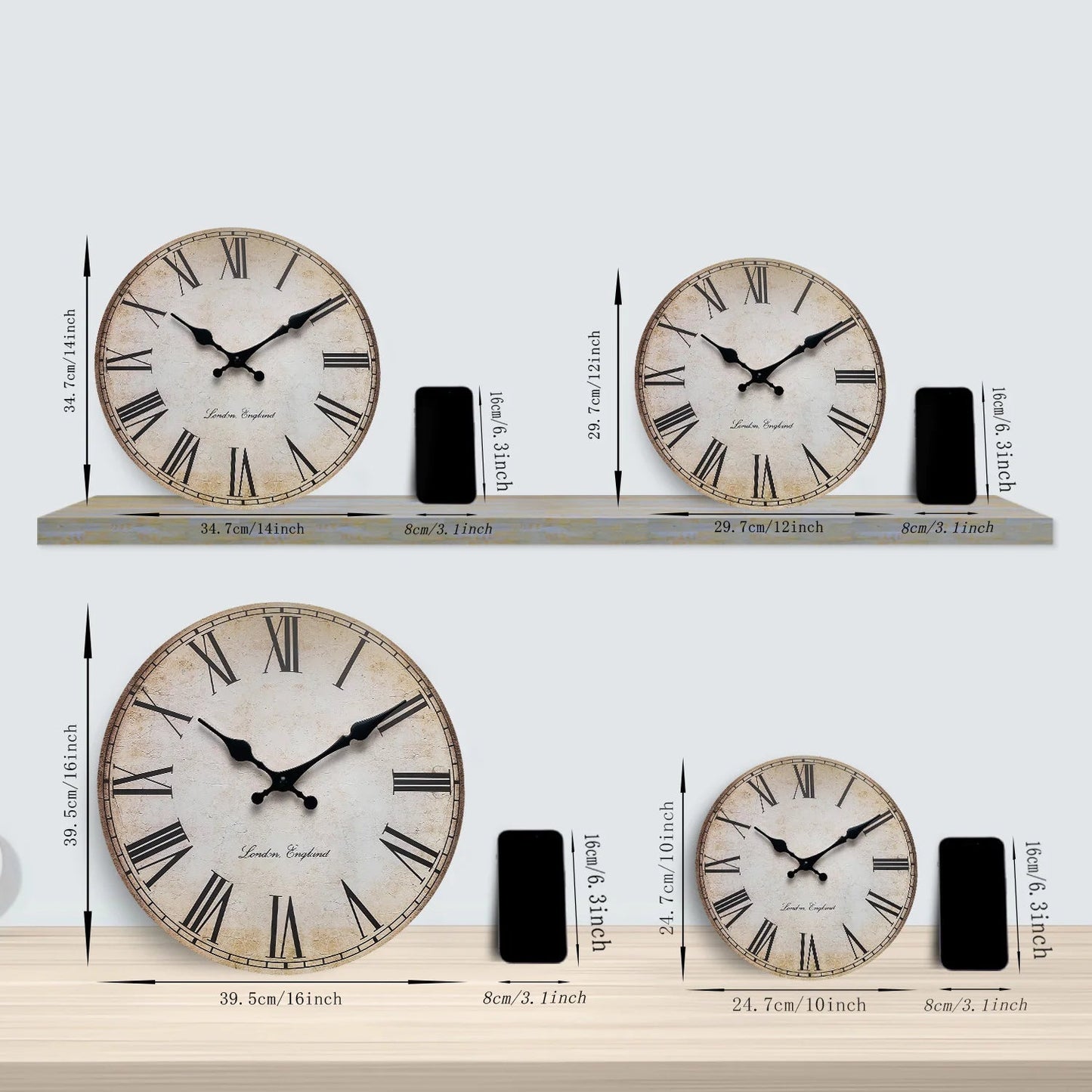 Horloge Murale Rétro Européenne - Chiffres Romains