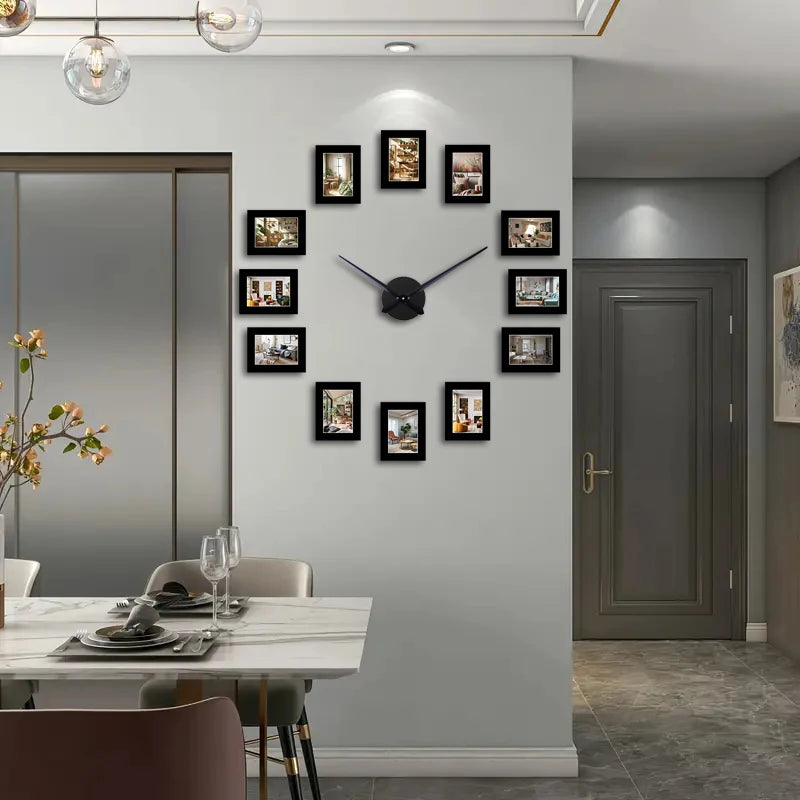 Horloge Murale Cadre Photo Noir - Design Créatif et Personnalisable