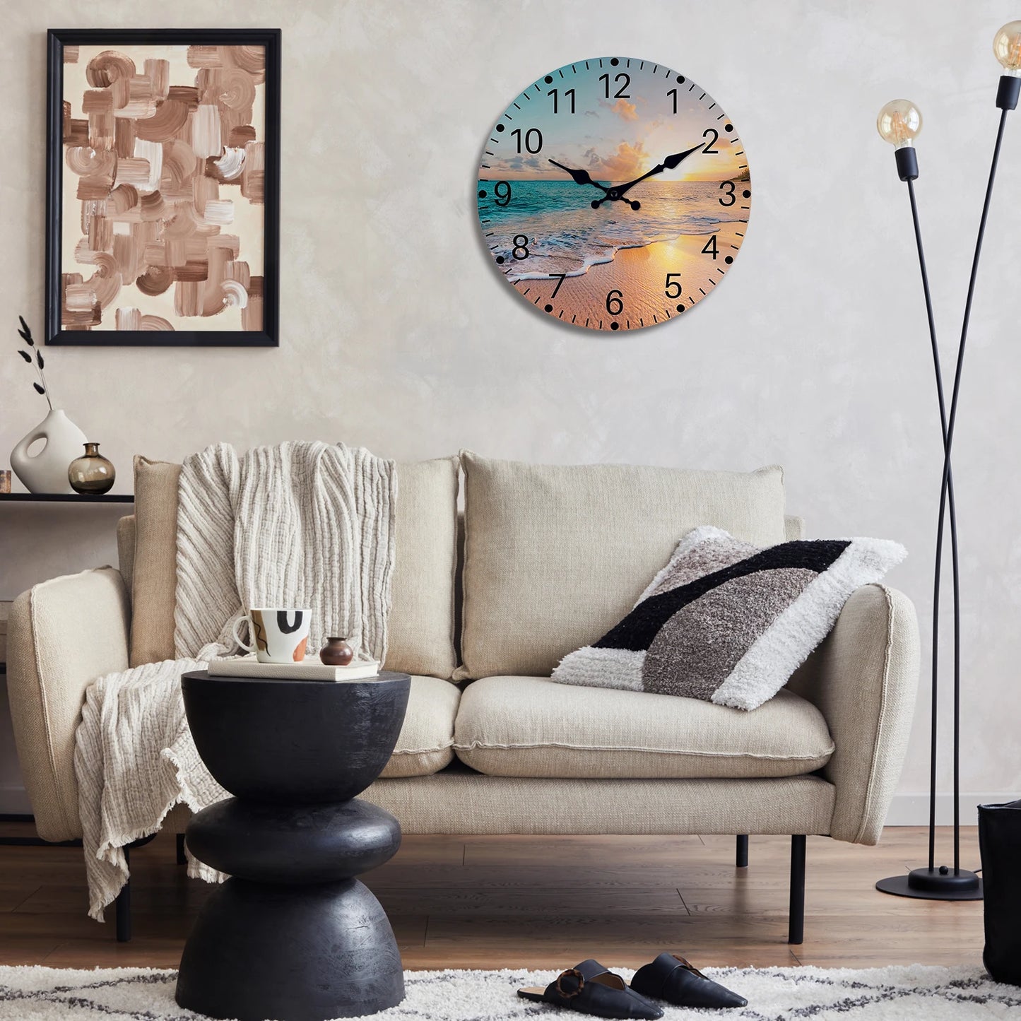 Horloge Murale Méditerranéenne avec Plage et Coquillages