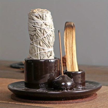 Porte Encens Céramique 4-en-1 | Brûleur d'Encens