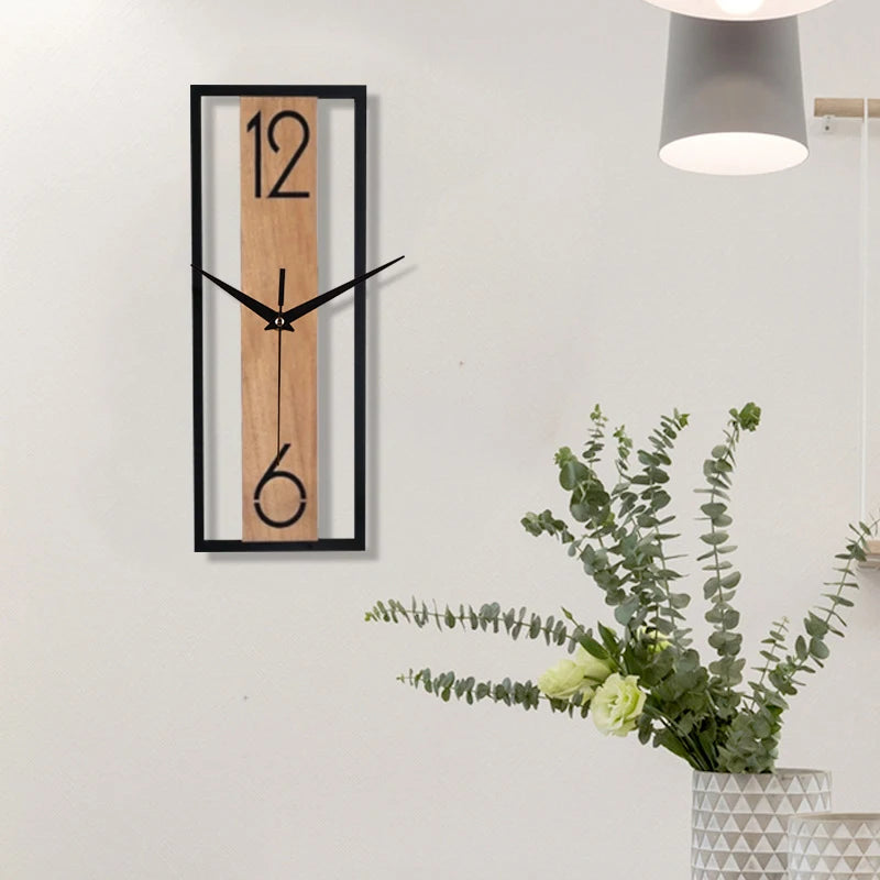 Horloge Murale Rectangulaire - Design bois et métal