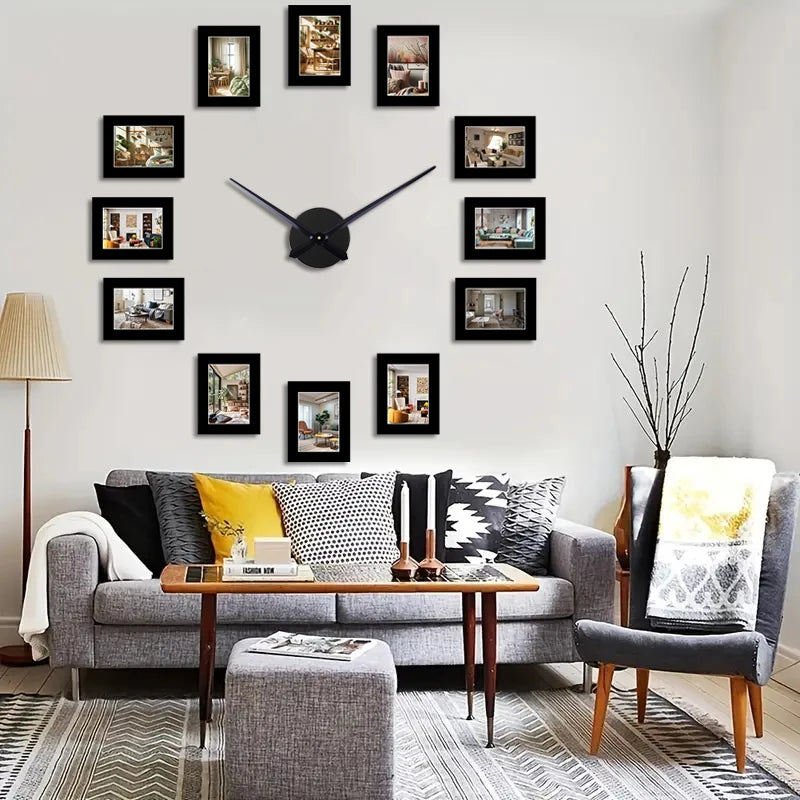 Horloge Murale Cadre Photo Noir - Design Créatif et Personnalisable