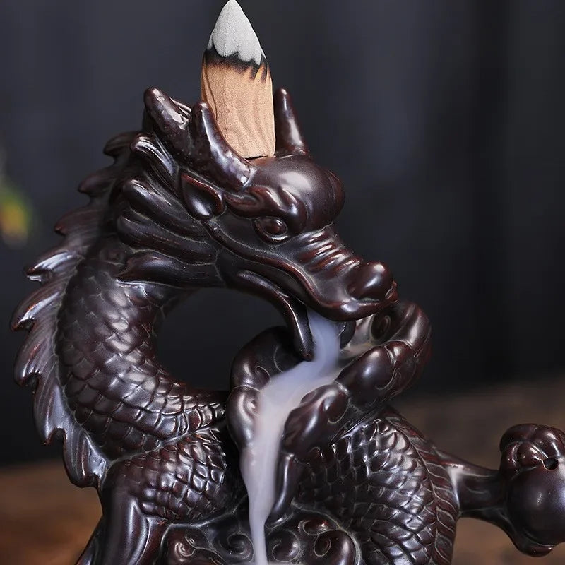 Porte Encens Dragon Lotus Céramique | Brûleur d'Encens Cascade