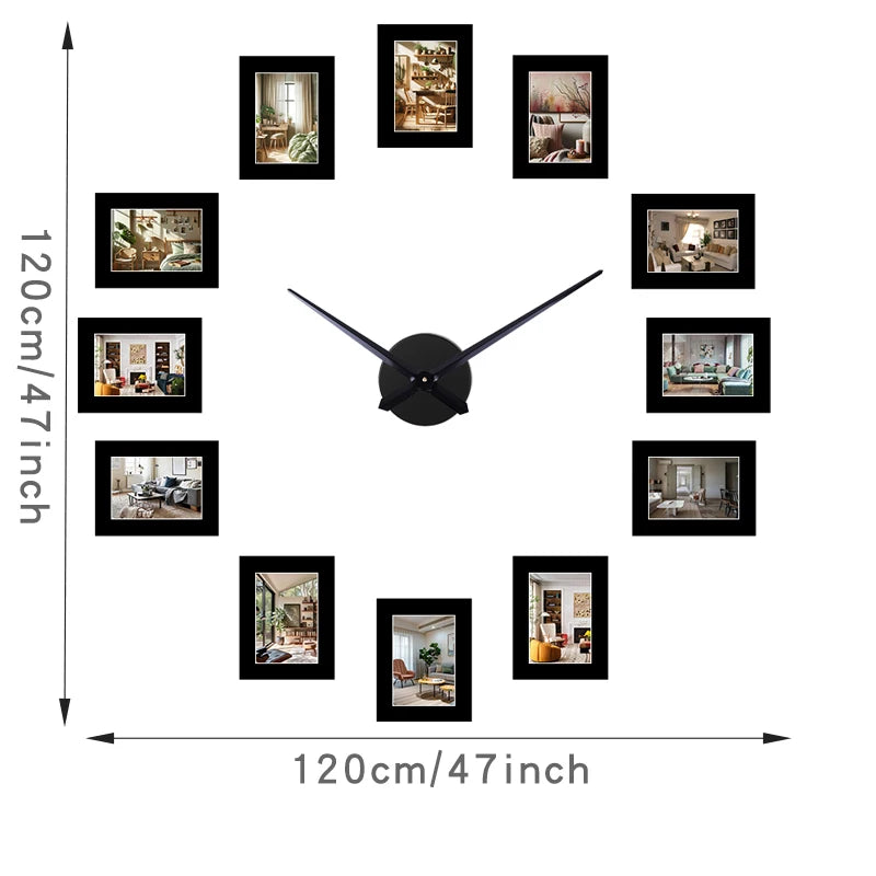 Horloge Murale Cadre Photo Noir - Design Créatif et Personnalisable