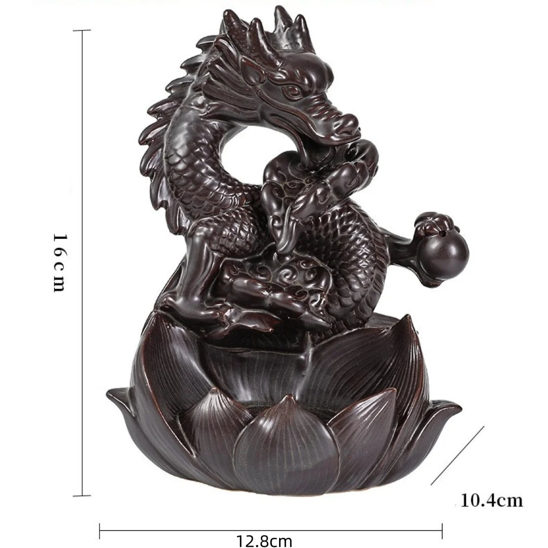 Porte Encens Dragon Lotus Céramique | Brûleur d'Encens Cascade