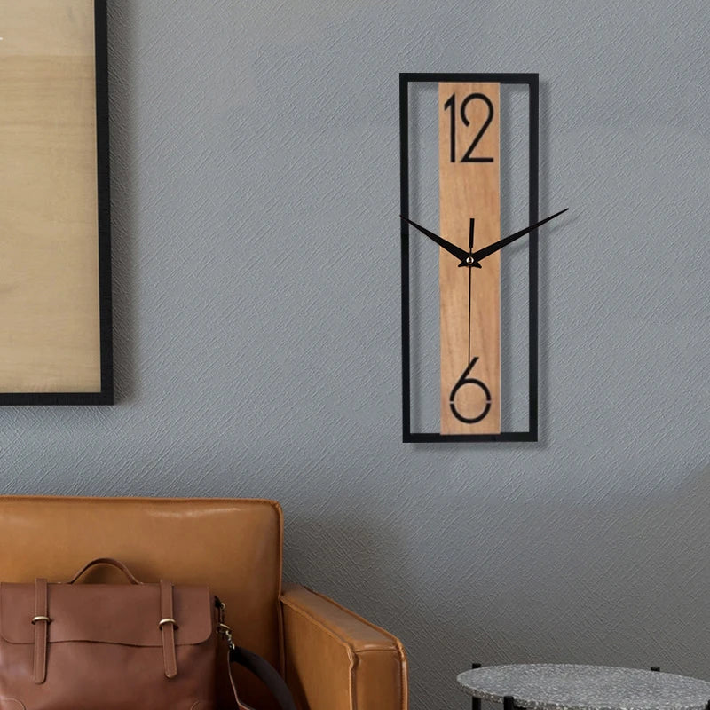 Horloge Murale Rectangulaire - Design bois et métal