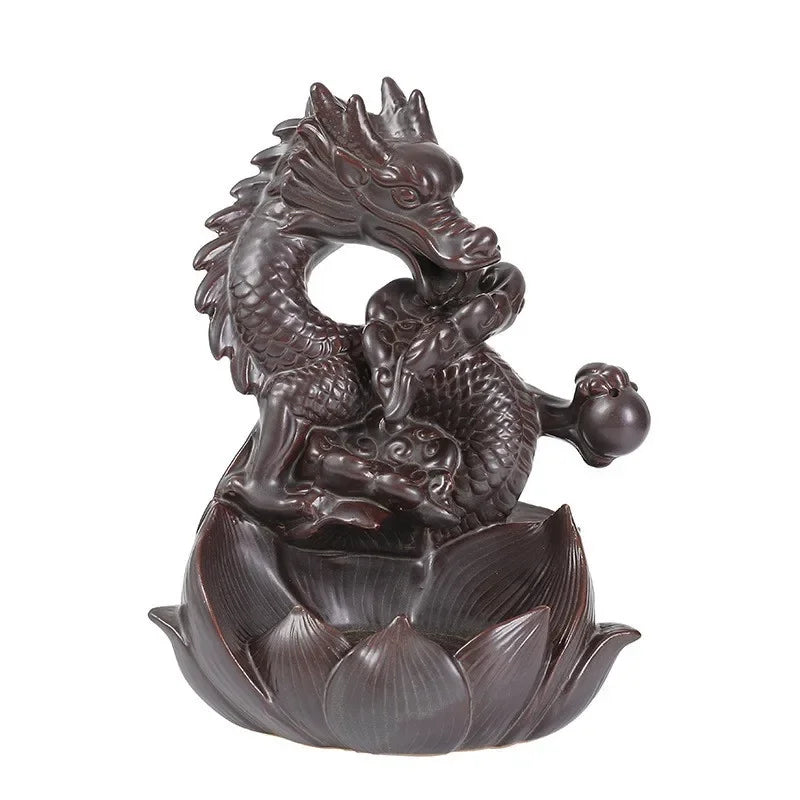 Porte Encens Dragon Lotus Céramique | Brûleur d'Encens Cascade