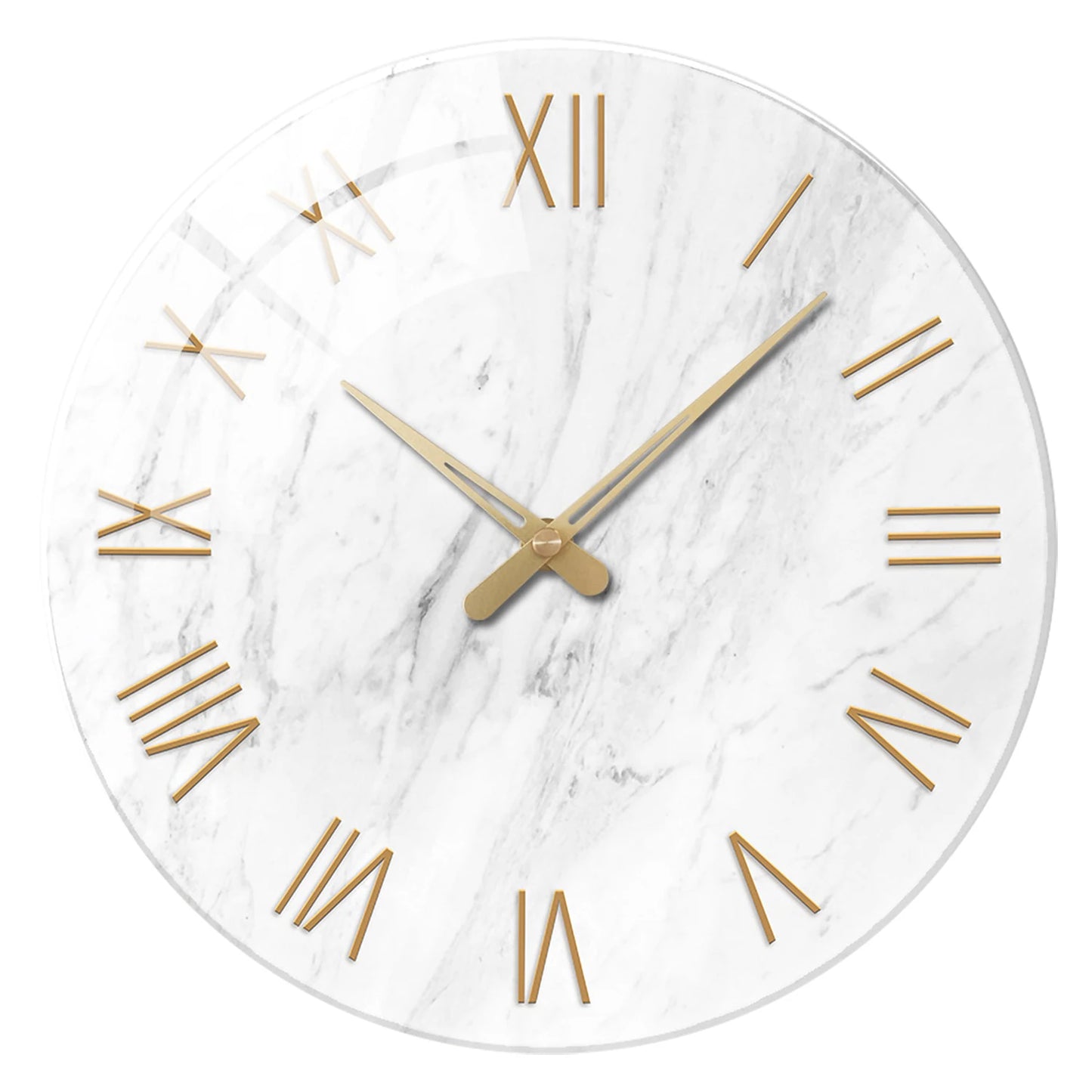 Horloge Murale en Verre - Design Marbre Blanc et Chiffres Romains