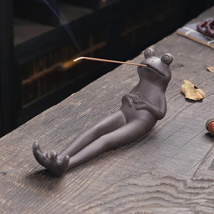 Porte Encens Grenouille en Argile Violette