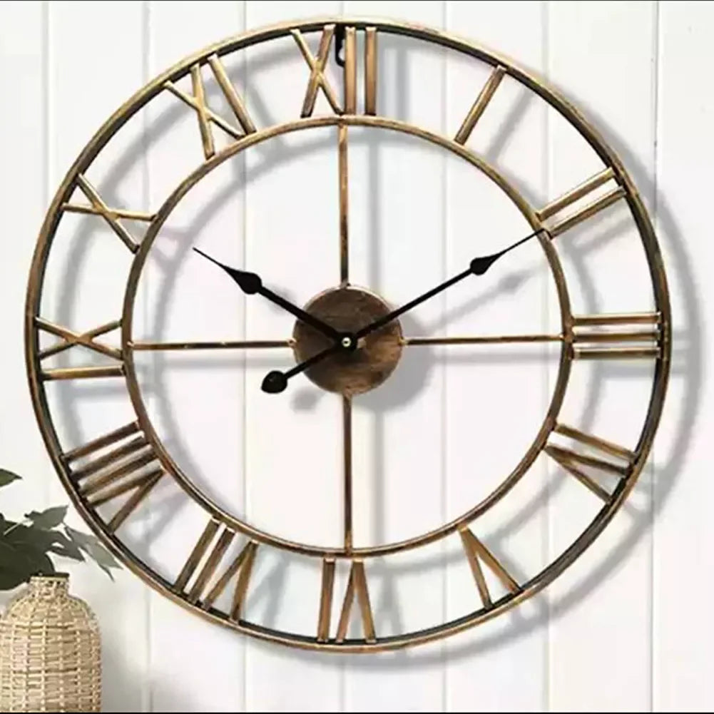 Horloge Murale Métallique Rétro - Cadran Romain