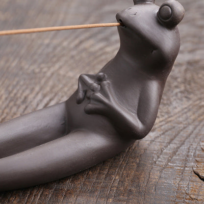 Porte Encens Grenouille en Argile Violette