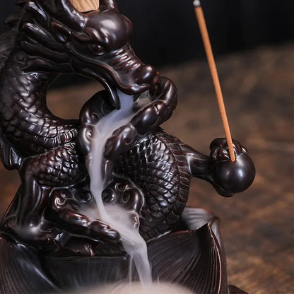 Porte Encens Dragon Lotus Céramique | Brûleur d'Encens Cascade