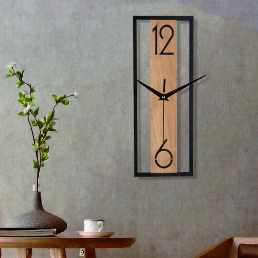 Horloge Murale Rectangulaire - Design bois et métal