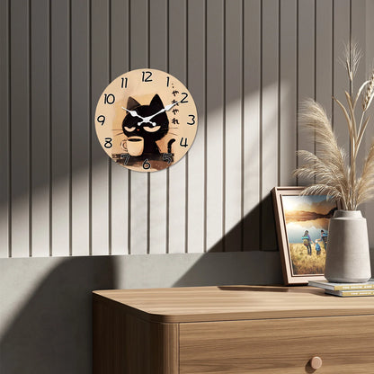 Horloge Murale Rétro - Design Chat Noir