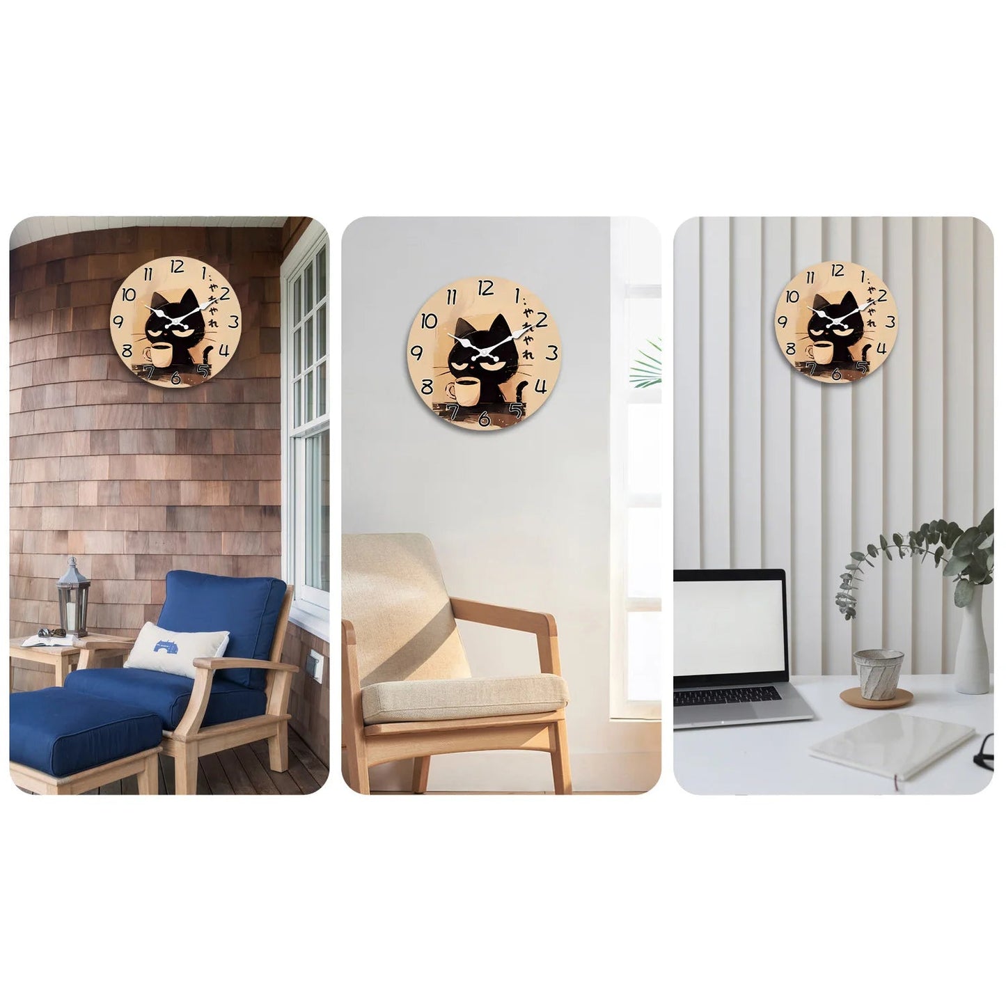 Horloge Murale Rétro - Design Chat Noir