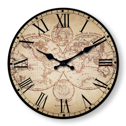 Horloge Murale Rétro - Carte du monde Vintage