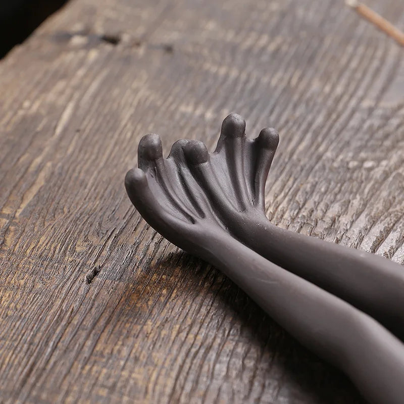 Porte Encens Grenouille en Argile Violette