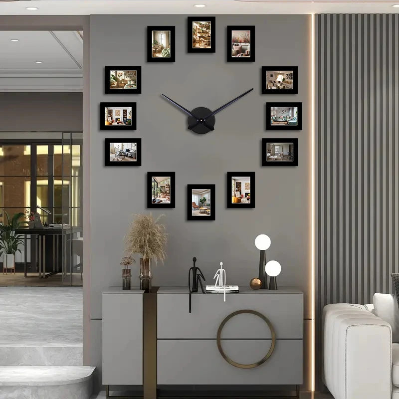 Horloge Murale Cadre Photo Noir - Design Créatif et Personnalisable